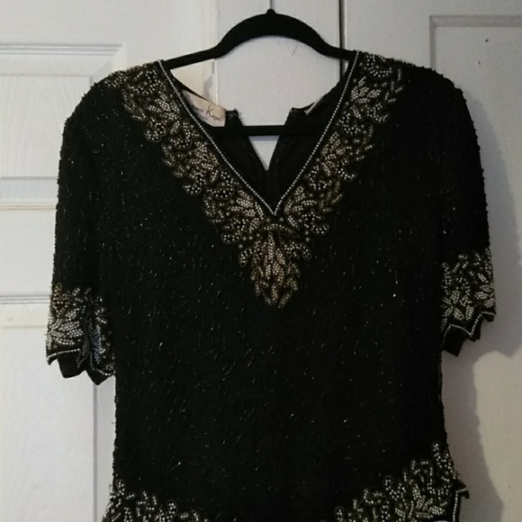 Tops - Laurence Kazar womens black beaded top size M